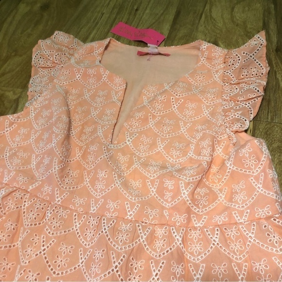 NWT $158 USD Lilly Pulitzer Keila Eyelet Top Peach Hyacinth Size 8 Floral Eyelet - Picture 3 of 10